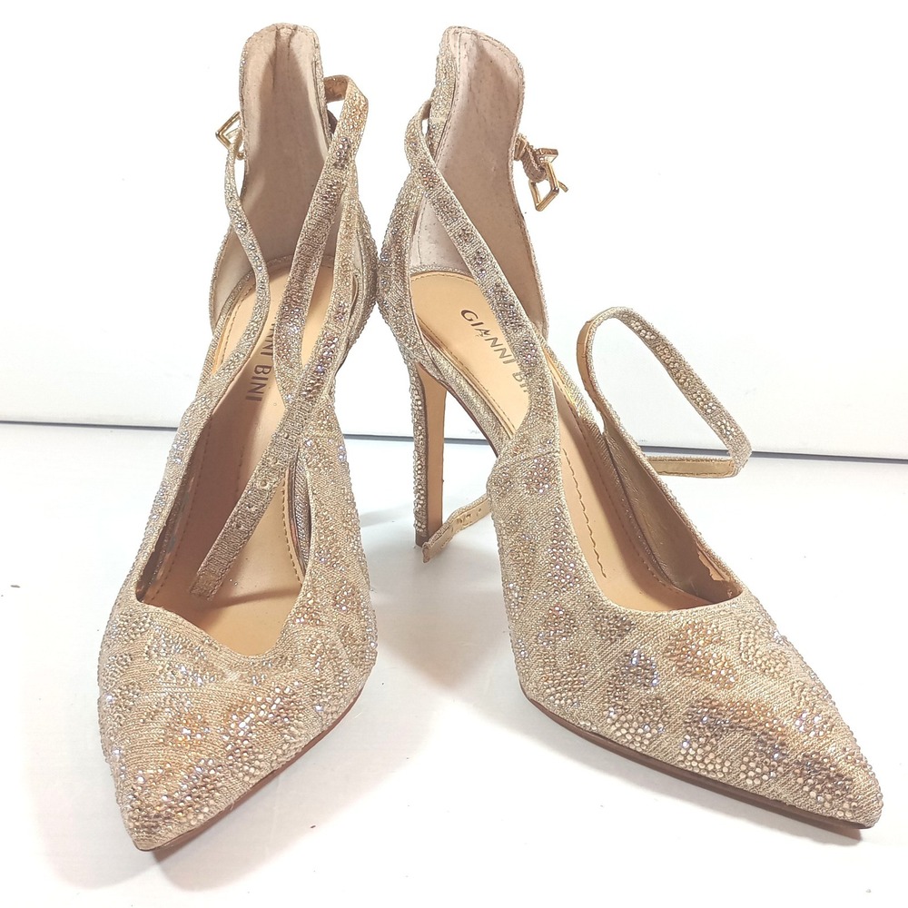 Gianni Bini Heels 6M Gold Good Rhinestone Leopard Print D'Orsay Stiletto Pumps
